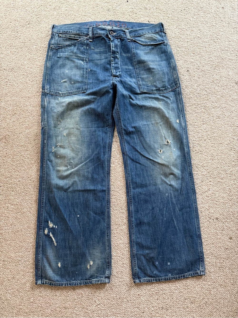 Ralph Lauren Men's Distressed Blue Denim Relaxed Jeans